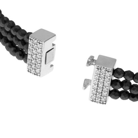 Bracelet en argent rhodié, oxydes de zirconium et hématites