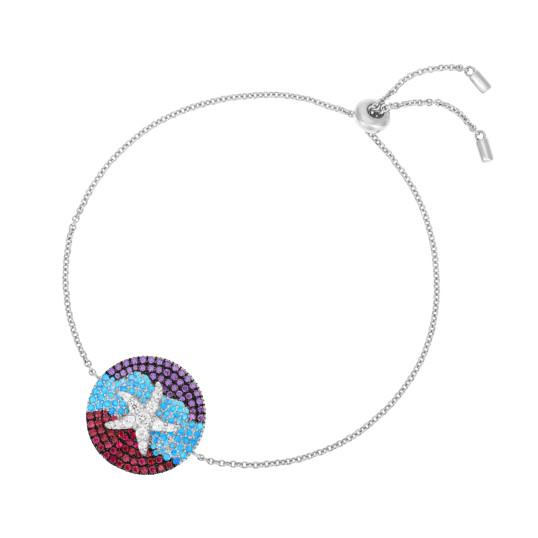 Bracelet en argent rhodié et rhodié noir, oxydes de zirconium, étoile de mer