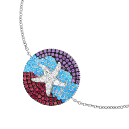 Bracelet en argent rhodié et rhodié noir, oxydes de zirconium, étoile de mer