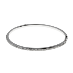 Bracelet jonc ouvrant en argent rhodié, pavage en oxydes de zirconium