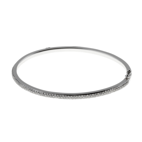 Bracelet jonc ouvrant en argent rhodié, pavage en oxydes de zirconium