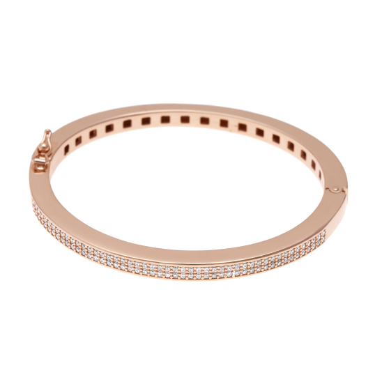 Bracelet jonc bronze plaqué or rose et oxydes de zirconium