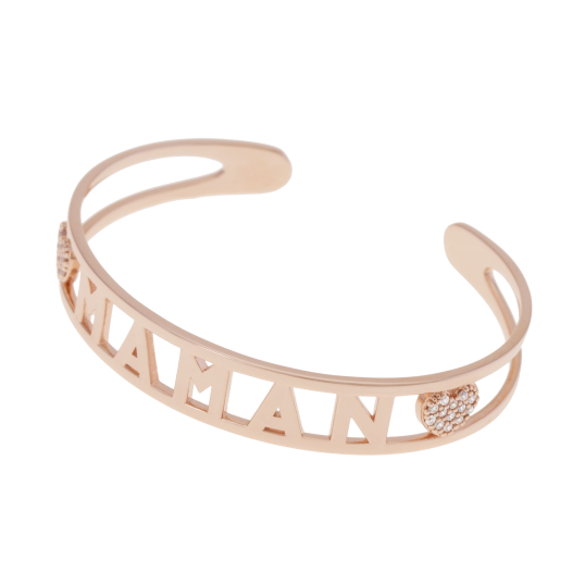 Bracelet jonc ouvert en bronze plaqué or rose et oxydes de zirconium