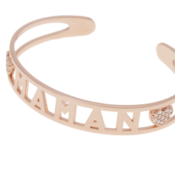 Bracelet jonc ouvert en bronze plaqué or rose et oxydes de zirconium