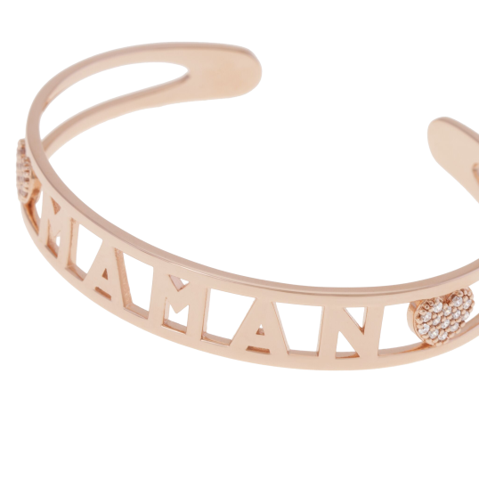 Bracelet jonc ouvert en bronze plaqué or rose et oxydes de zirconium