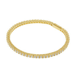 Bracelet en bronze  plaqué or jaune, oxydes de zirconium