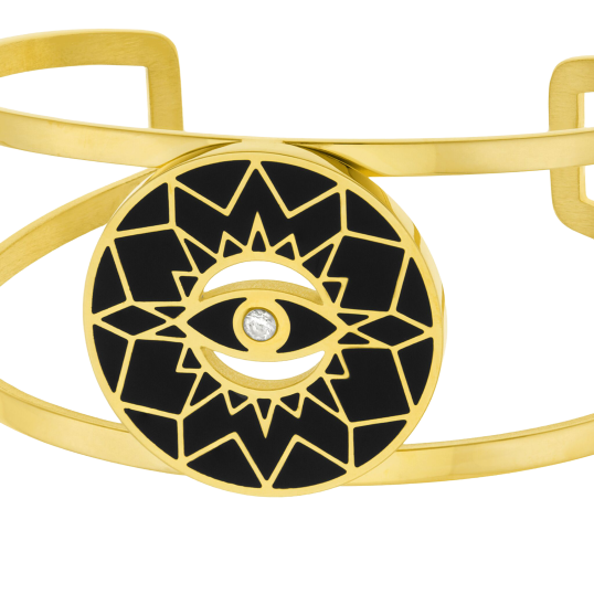 Bracelet jonc en acier doré, oxyde de zirconium et laque noire