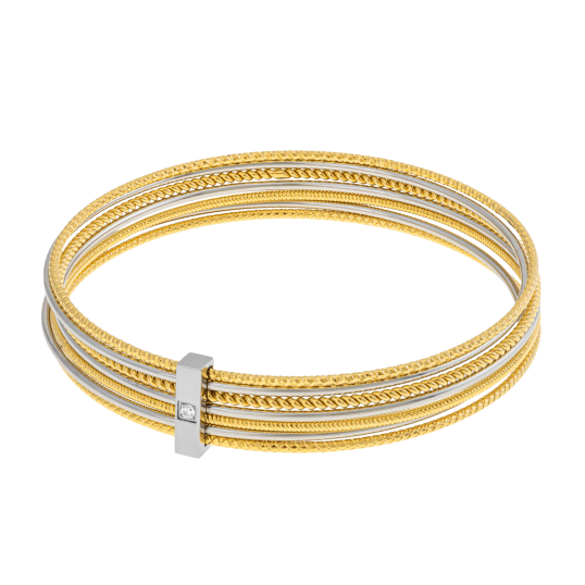 Bracelet semainier en acier et acier doré, oxyde de zirconium