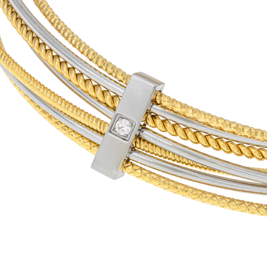 Bracelet semainier en acier et acier doré, oxyde de zirconium