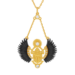 Collier en plaqué or et rhodié, oxydes de zirconium, scarabé