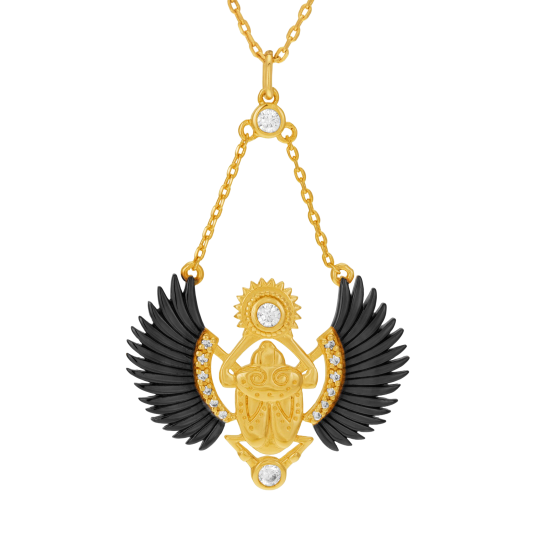 Collier en plaqué or et rhodié, oxydes de zirconium, scarabé