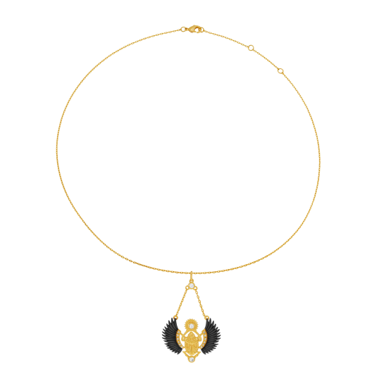 Collier en plaqué or et rhodié, oxydes de zirconium, scarabé