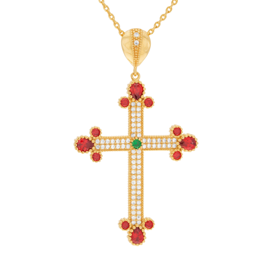 Collier en plaqué or et oxydes de zirconium, croix