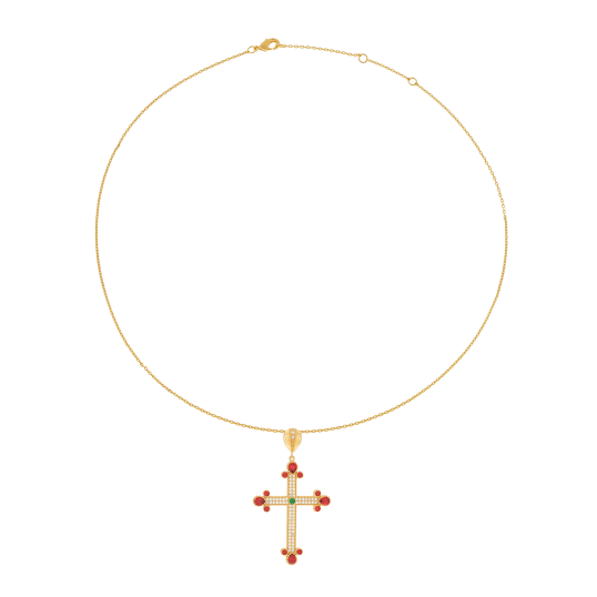 Collier en plaqué or et oxydes de zirconium, croix