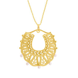 Collier en plaqué or, perles de culture et oxydes de zirconium