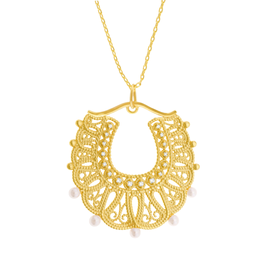 Collier en plaqué or, perles de culture et oxydes de zirconium
