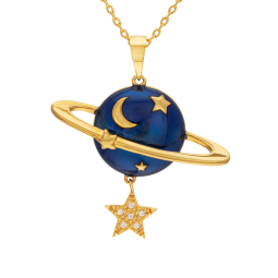 Collier en plaqué or, oxydes de zirconium et laque bleue