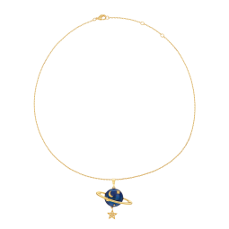 Collier en plaqué or, oxydes de zirconium et laque bleue