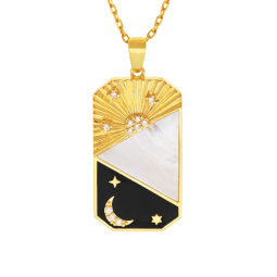 Collier en plaqué or, oxydes de zirconium, nacre et laque