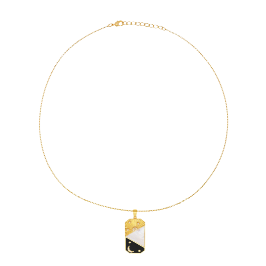 Collier en plaqué or, oxydes de zirconium, nacre et laque