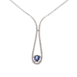 Collier en argent rhodié, goutte, saphir et oxydes de zirconium