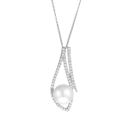 Collier en argent rhodié, perle de culture et oxydes de zirconium