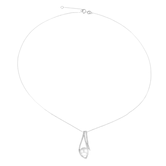 Collier en argent rhodié, perle de culture et oxydes de zirconium