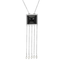 Collier en argent rhodié, onyx et perles de culture