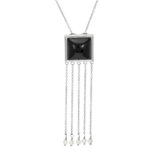 Collier en argent rhodié, onyx et perles de culture