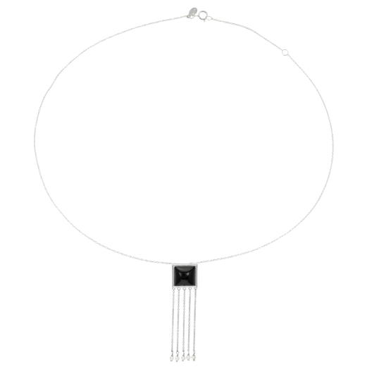 Collier en argent rhodié, onyx et perles de culture