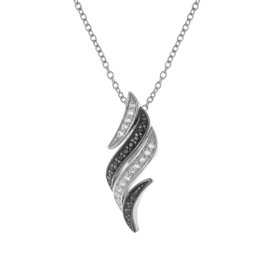 Collier en argent rhodié et rhodié noir, oxydes de zirconium noirs et blancs
