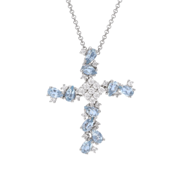 Collier en argent rhodié, oxydes de zirconium blancs et bleus