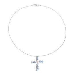 Collier en argent rhodié, oxydes de zirconium blancs et bleus