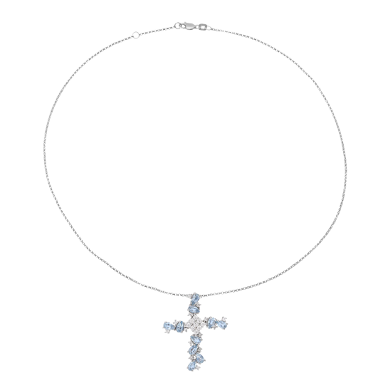 Collier en argent rhodié, oxydes de zirconium blancs et bleus