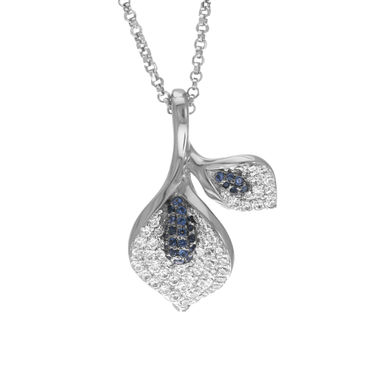 Collier en argent rhodié, oxydes de zirconium bleus et blanc