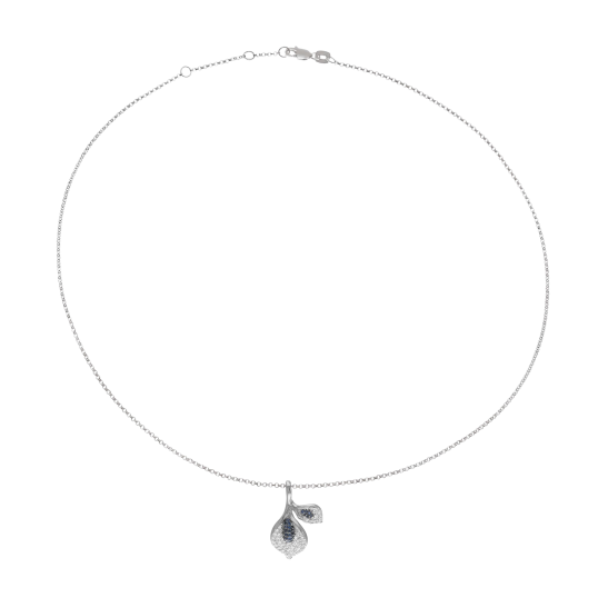 Collier en argent rhodié, oxydes de zirconium bleus et blanc