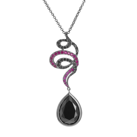 Collier en argent rhodié gris anthracite, oxydes de zirconium