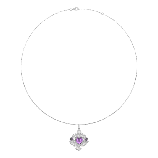 Collier en argent rhodié, verre, perles de culture et oxydes de zirconium