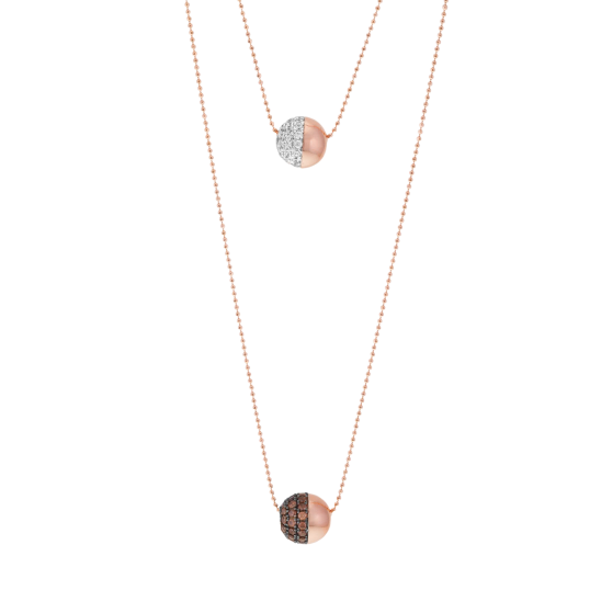 Collier en bronze plaqué or rose et rhodié, oxydes de zirconium