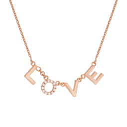 Collier en bronze plaqué or rose et oxydes de zirconium, LOVE