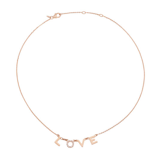 Collier en bronze plaqué or rose et oxydes de zirconium, LOVE