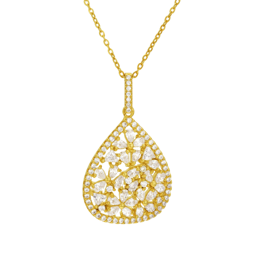 Collier en argent doré et oxydes de zirconium