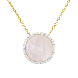 Collier en argent doré, nacre et oxydes de zirconium