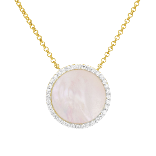 Collier en argent doré, nacre et oxydes de zirconium