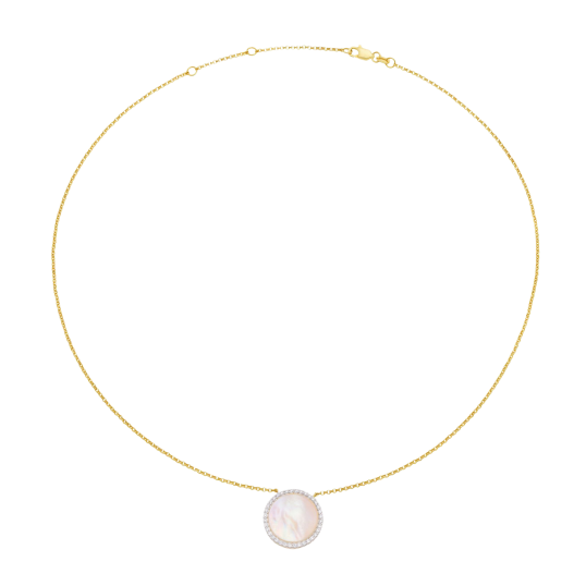 Collier en argent doré, nacre et oxydes de zirconium