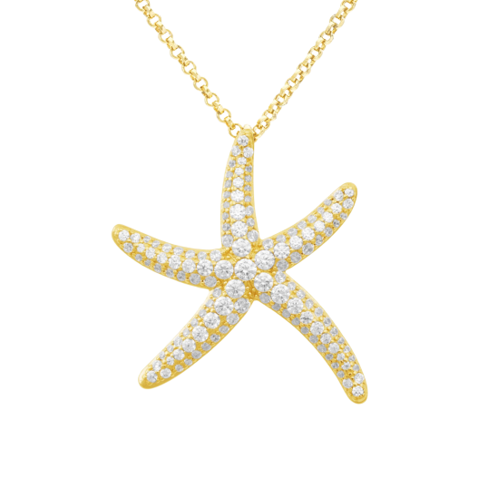 Collier en argent doré et oxydes de zirconium, étoile de mer