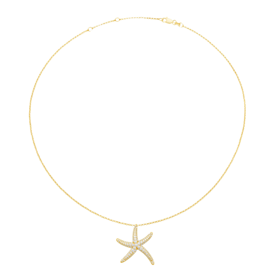 Collier en argent doré et oxydes de zirconium, étoile de mer