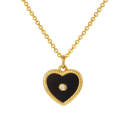 Collier en argent doré, onyx et oxyde de zirconium, coeur