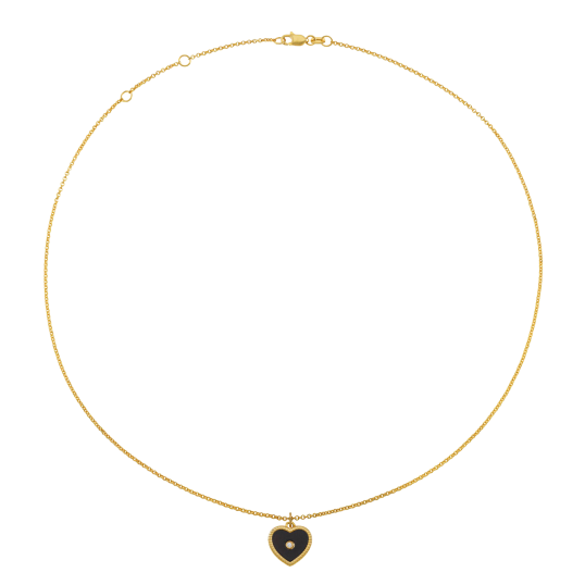 Collier en argent doré, onyx et oxyde de zirconium, coeur Collier en argent doré, onyx et oxyde de zirconium, coeur