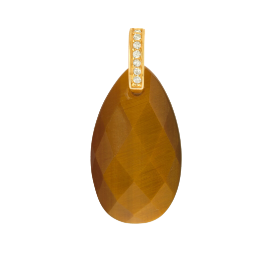 Pendentif en plaqué or et oxydes de zirconium, Oeil de tigre